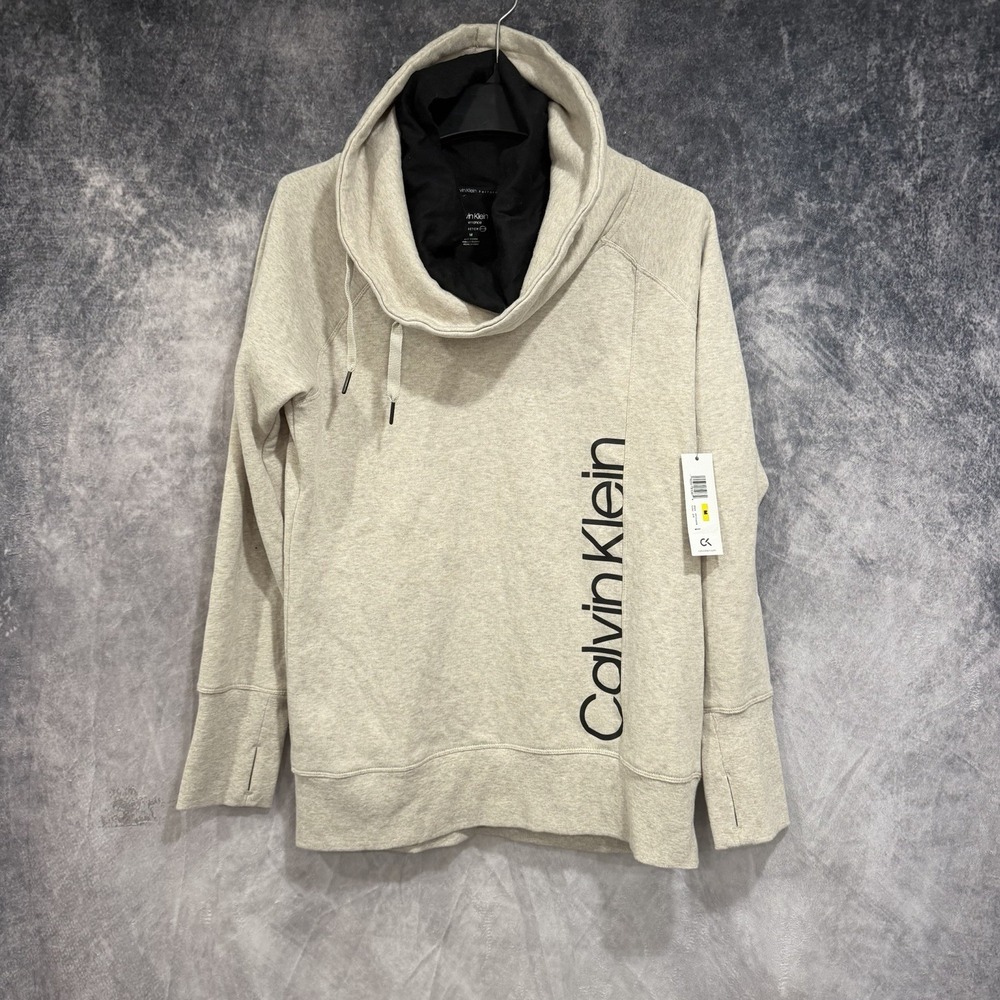 Calvin Klein Performance Women's M Oatmeal Cowl Neck Hoodie Sweatshirt